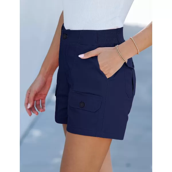 luvamia Cargo Shorts for Women Casual Summer High Waisted Chino Shorts Ribbed Elastic Waist Utility Pockets Comfy ShortsNavy Blue
