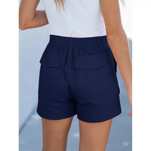 luvamia Cargo Shorts for Women Casual Summer High Waisted Chino Shorts Ribbed Elastic Waist Utility Pockets Comfy ShortsNavy Blue