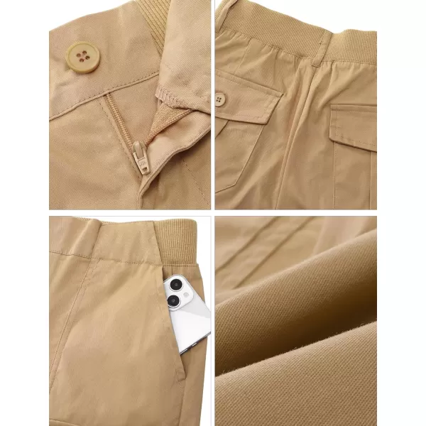 luvamia Cargo Shorts for Women Casual Summer High Waisted Chino Shorts Ribbed Elastic Waist Utility Pockets Comfy ShortsSand Khaki