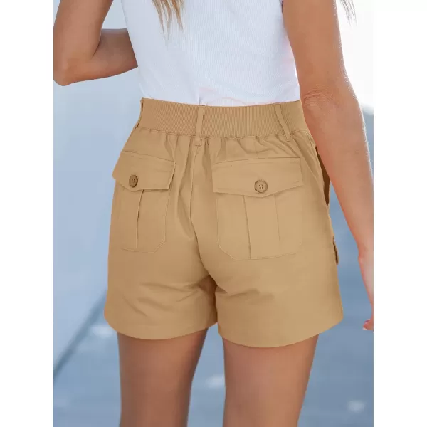 luvamia Cargo Shorts for Women Casual Summer High Waisted Chino Shorts Ribbed Elastic Waist Utility Pockets Comfy ShortsSand Khaki