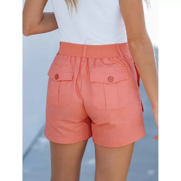 luvamia Cargo Shorts for Women Casual Summer High Waisted Chino Shorts Ribbed Elastic Waist Utility Pockets Comfy ShortsShell Pink