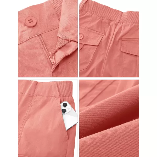 luvamia Cargo Shorts for Women Casual Summer High Waisted Chino Shorts Ribbed Elastic Waist Utility Pockets Comfy ShortsShell Pink