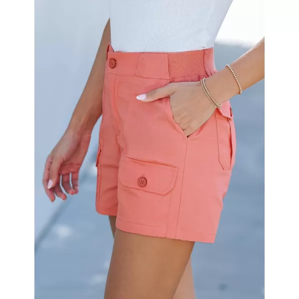 luvamia Cargo Shorts for Women Casual Summer High Waisted Chino Shorts Ribbed Elastic Waist Utility Pockets Comfy ShortsShell Pink