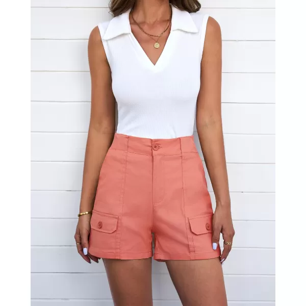 luvamia Cargo Shorts for Women Casual Summer High Waisted Chino Shorts Ribbed Elastic Waist Utility Pockets Comfy ShortsShell Pink
