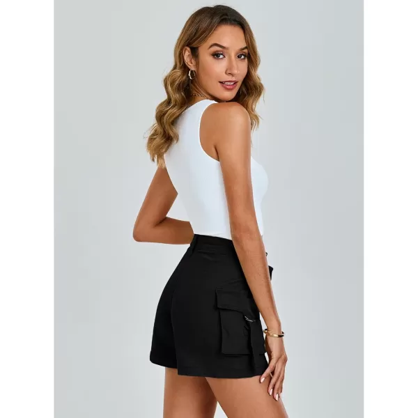 luvamia Cargo Shorts for Women Trendy High Wasited Casual Summer Stretchy Utility Cut Off Shorts with PocketsBlack