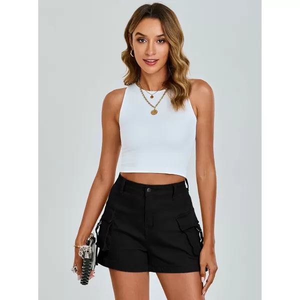 luvamia Cargo Shorts for Women Trendy High Wasited Casual Summer Stretchy Utility Cut Off Shorts with PocketsBlack