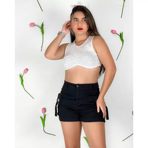 luvamia Cargo Shorts for Women Trendy High Wasited Casual Summer Stretchy Utility Cut Off Shorts with PocketsBlack