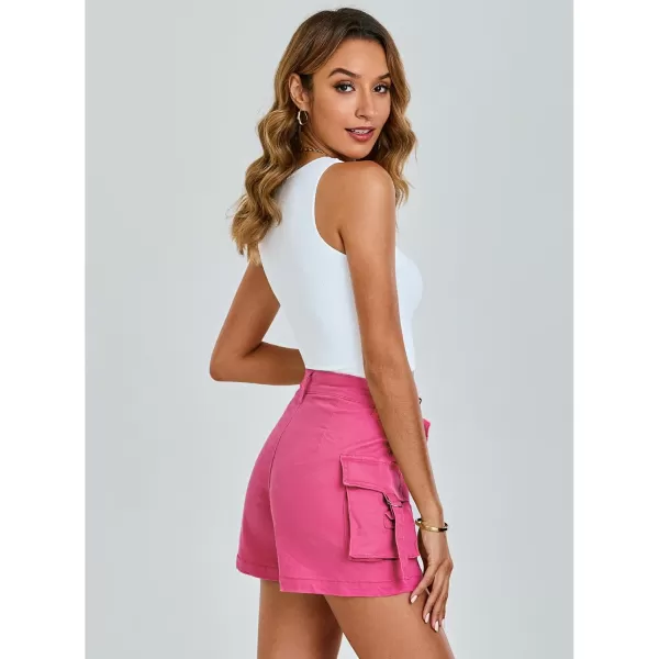 luvamia Cargo Shorts for Women Trendy High Wasited Casual Summer Stretchy Utility Cut Off Shorts with PocketsHot Pink