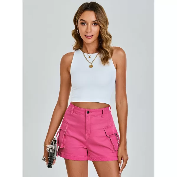 luvamia Cargo Shorts for Women Trendy High Wasited Casual Summer Stretchy Utility Cut Off Shorts with PocketsHot Pink