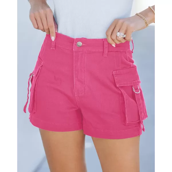 luvamia Cargo Shorts for Women Trendy High Wasited Casual Summer Stretchy Utility Cut Off Shorts with PocketsHot Pink