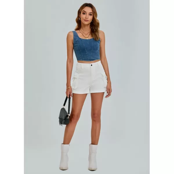 luvamia Cargo Shorts for Women Trendy High Wasited Casual Summer Stretchy Utility Cut Off Shorts with PocketsOffwhite