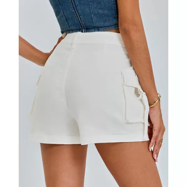 luvamia Cargo Shorts for Women Trendy High Wasited Casual Summer Stretchy Utility Cut Off Shorts with PocketsOffwhite