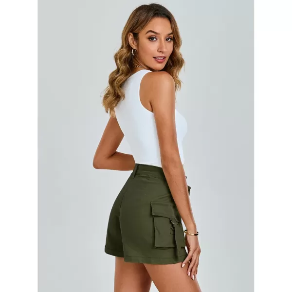 luvamia Cargo Shorts for Women Trendy High Wasited Casual Summer Stretchy Utility Cut Off Shorts with PocketsOlive Green