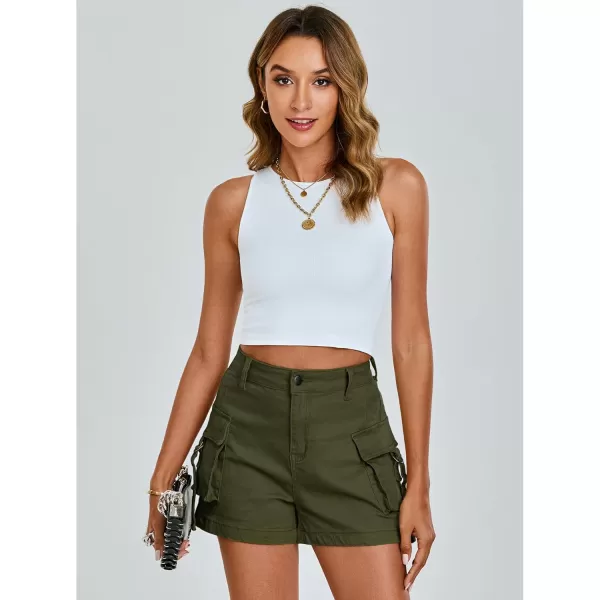 luvamia Cargo Shorts for Women Trendy High Wasited Casual Summer Stretchy Utility Cut Off Shorts with PocketsOlive Green