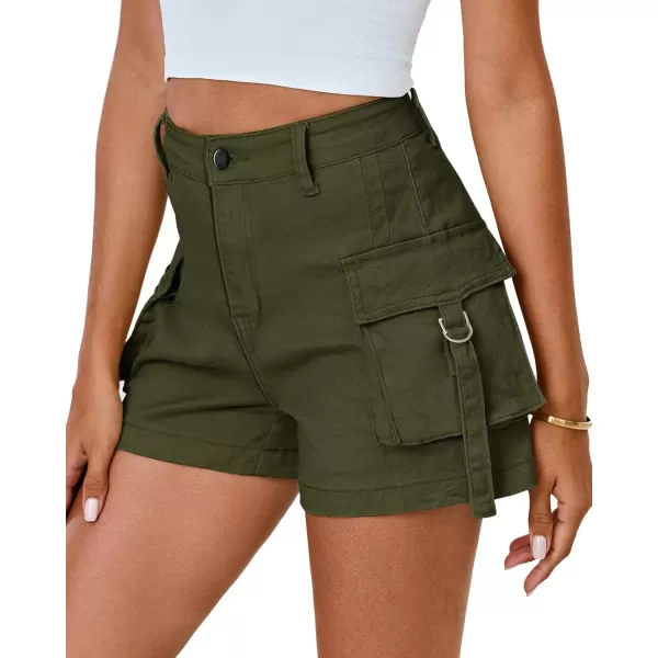 luvamia Cargo Shorts for Women Trendy High Wasited Casual Summer Stretchy Utility Cut Off Shorts with PocketsOlive Green
