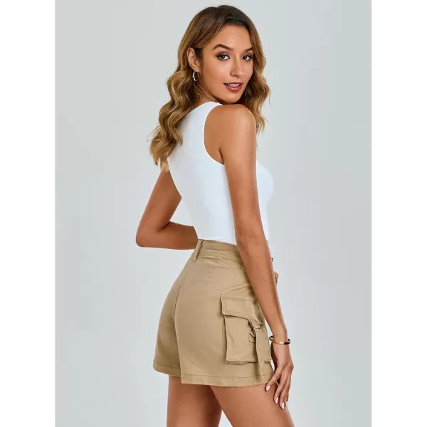 luvamia Cargo Shorts for Women Trendy High Wasited Casual Summer Stretchy Utility Cut Off Shorts with PocketsPale Khaki