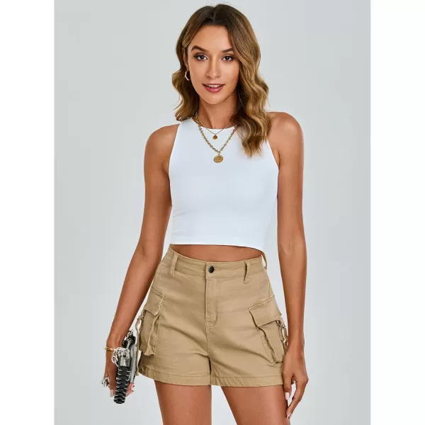 luvamia Cargo Shorts for Women Trendy High Wasited Casual Summer Stretchy Utility Cut Off Shorts with PocketsPale Khaki