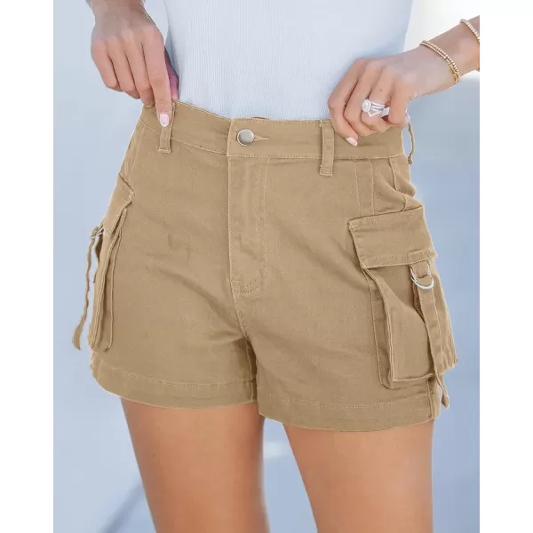 luvamia Cargo Shorts for Women Trendy High Wasited Casual Summer Stretchy Utility Cut Off Shorts with PocketsPale Khaki