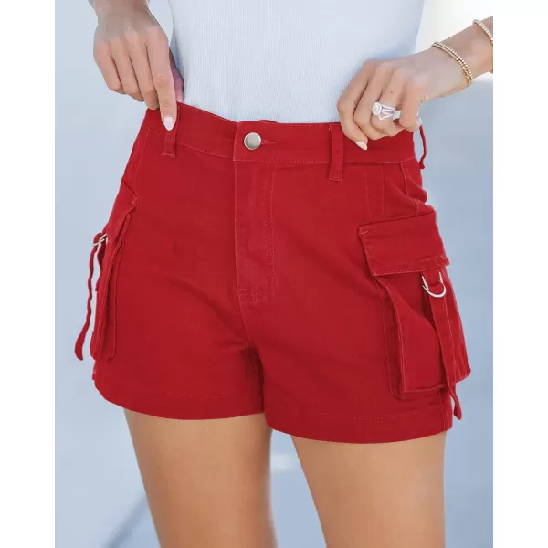 luvamia Cargo Shorts for Women Trendy High Wasited Casual Summer Stretchy Utility Cut Off Shorts with PocketsTrue Red