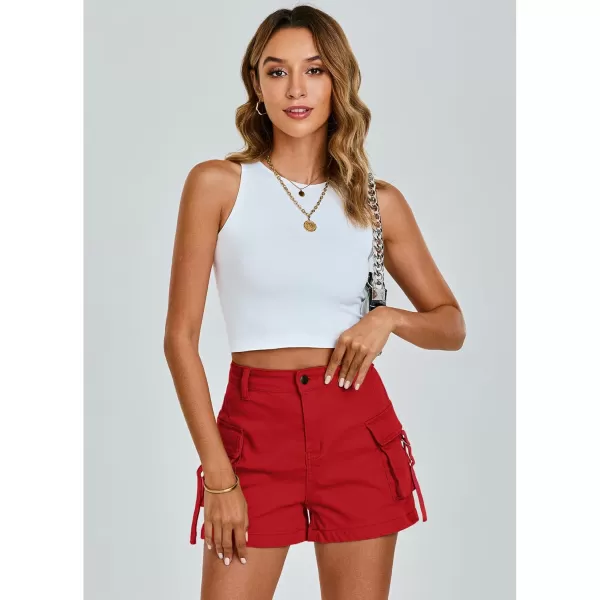 luvamia Cargo Shorts for Women Trendy High Wasited Casual Summer Stretchy Utility Cut Off Shorts with PocketsTrue Red