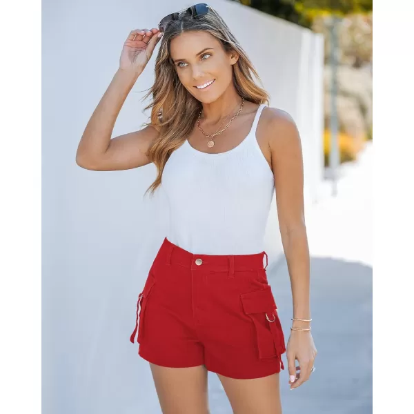 luvamia Cargo Shorts for Women Trendy High Wasited Casual Summer Stretchy Utility Cut Off Shorts with PocketsTrue Red