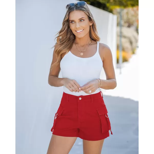 luvamia Cargo Shorts for Women Trendy High Wasited Casual Summer Stretchy Utility Cut Off Shorts with PocketsTrue Red