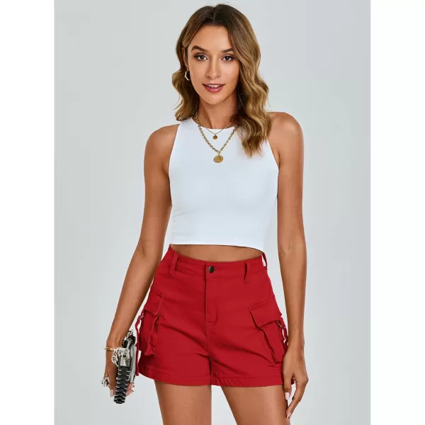 luvamia Cargo Shorts for Women Trendy High Wasited Casual Summer Stretchy Utility Cut Off Shorts with PocketsTrue Red