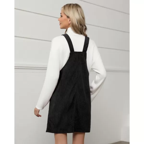 luvamia Corduroy Overall Dress for Women Adjustable Straps Casual Fashion Overalls Pinafore Short Dresses with PocketsBlack
