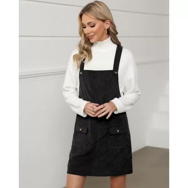 luvamia Corduroy Overall Dress for Women Adjustable Straps Casual Fashion Overalls Pinafore Short Dresses with PocketsBlack