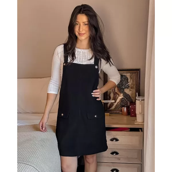 luvamia Corduroy Overall Dress for Women Adjustable Straps Casual Fashion Overalls Pinafore Short Dresses with PocketsBlack