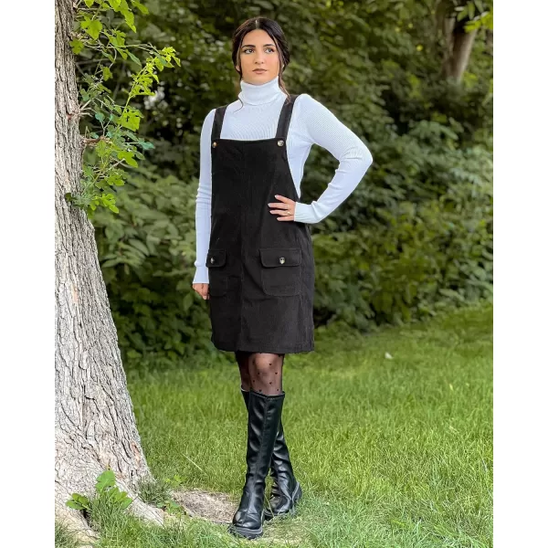 luvamia Corduroy Overall Dress for Women Adjustable Straps Casual Fashion Overalls Pinafore Short Dresses with PocketsBlack