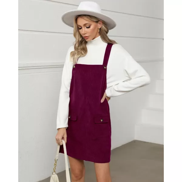 luvamia Corduroy Overall Dress for Women Adjustable Straps Casual Fashion Overalls Pinafore Short Dresses with PocketsBurgundy