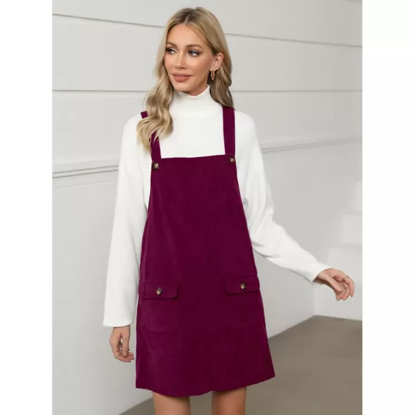 luvamia Corduroy Overall Dress for Women Adjustable Straps Casual Fashion Overalls Pinafore Short Dresses with PocketsBurgundy