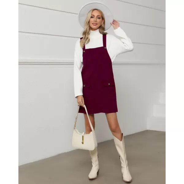 luvamia Corduroy Overall Dress for Women Adjustable Straps Casual Fashion Overalls Pinafore Short Dresses with PocketsBurgundy