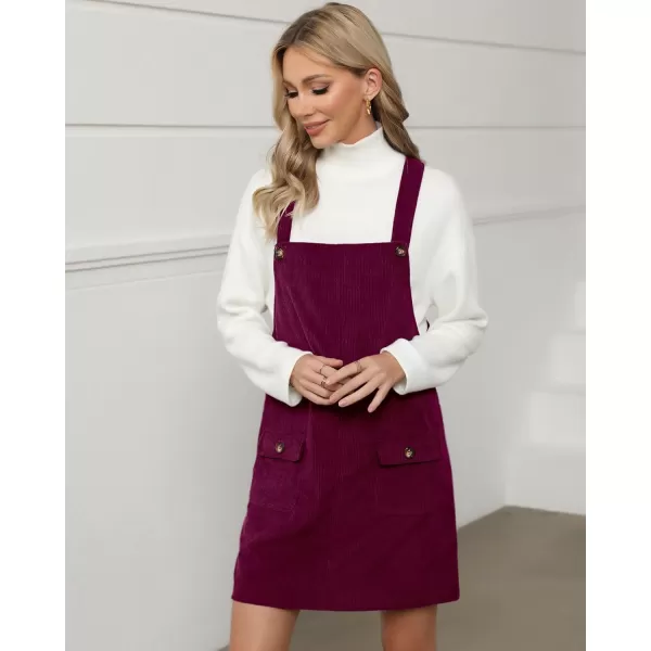 luvamia Corduroy Overall Dress for Women Adjustable Straps Casual Fashion Overalls Pinafore Short Dresses with PocketsBurgundy