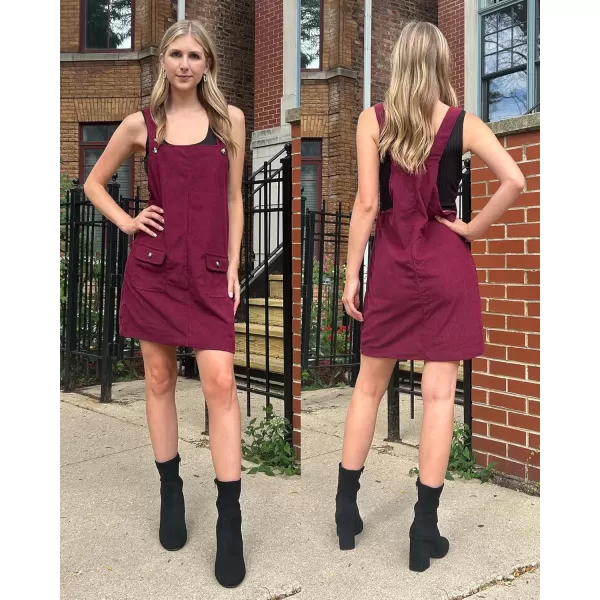 luvamia Corduroy Overall Dress for Women Adjustable Straps Casual Fashion Overalls Pinafore Short Dresses with PocketsBurgundy