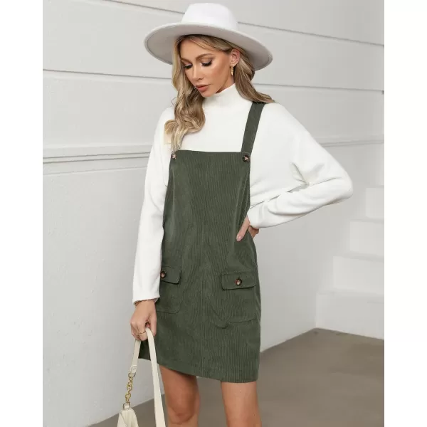 luvamia Corduroy Overall Dress for Women Adjustable Straps Casual Fashion Overalls Pinafore Short Dresses with PocketsOlive Green