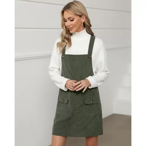 luvamia Corduroy Overall Dress for Women Adjustable Straps Casual Fashion Overalls Pinafore Short Dresses with PocketsOlive Green