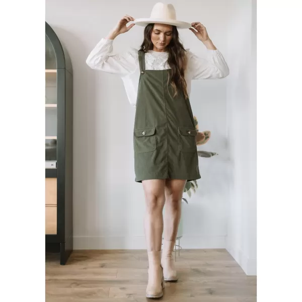 luvamia Corduroy Overall Dress for Women Adjustable Straps Casual Fashion Overalls Pinafore Short Dresses with PocketsOlive Green