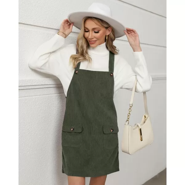 luvamia Corduroy Overall Dress for Women Adjustable Straps Casual Fashion Overalls Pinafore Short Dresses with PocketsOlive Green