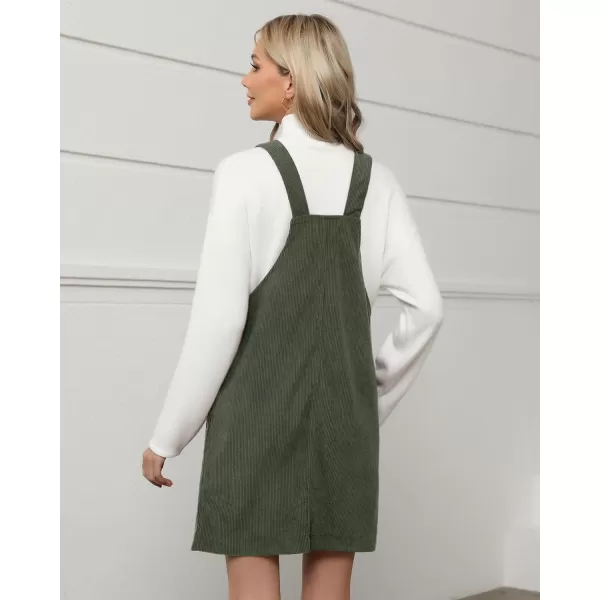 luvamia Corduroy Overall Dress for Women Adjustable Straps Casual Fashion Overalls Pinafore Short Dresses with PocketsOlive Green