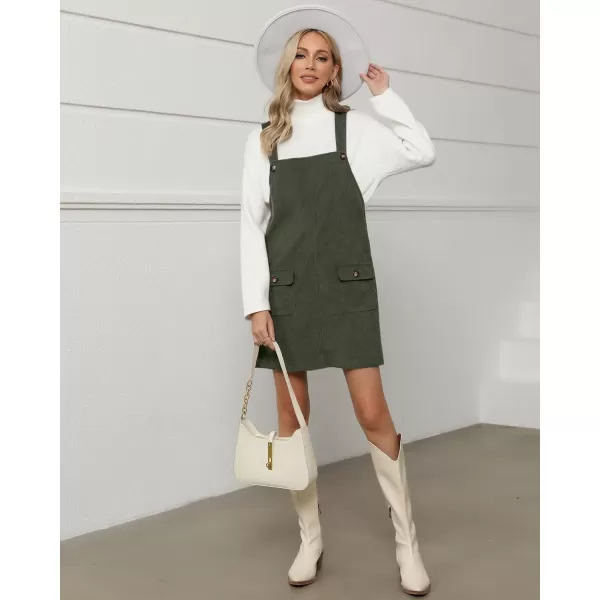 luvamia Corduroy Overall Dress for Women Adjustable Straps Casual Fashion Overalls Pinafore Short Dresses with PocketsOlive Green
