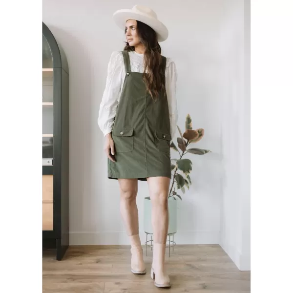 luvamia Corduroy Overall Dress for Women Adjustable Straps Casual Fashion Overalls Pinafore Short Dresses with PocketsOlive Green