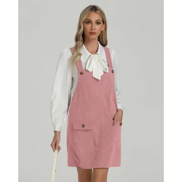 luvamia Corduroy Overall Dress for Women Adjustable Straps Casual Fashion Overalls Pinafore Short Dresses with PocketsPink Beige