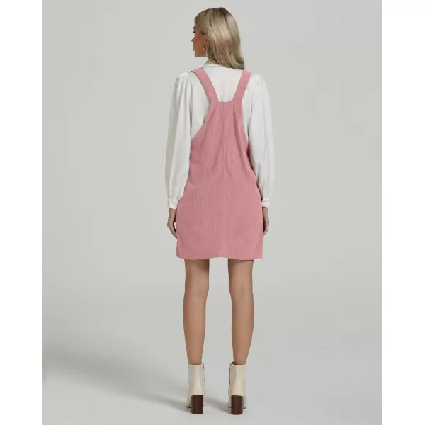 luvamia Corduroy Overall Dress for Women Adjustable Straps Casual Fashion Overalls Pinafore Short Dresses with PocketsPink Beige