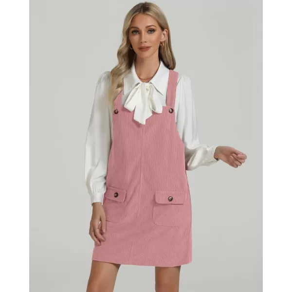 luvamia Corduroy Overall Dress for Women Adjustable Straps Casual Fashion Overalls Pinafore Short Dresses with PocketsPink Beige