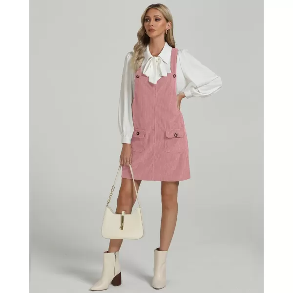 luvamia Corduroy Overall Dress for Women Adjustable Straps Casual Fashion Overalls Pinafore Short Dresses with PocketsPink Beige