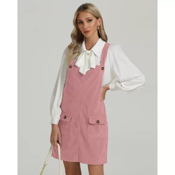 luvamia Corduroy Overall Dress for Women Adjustable Straps Casual Fashion Overalls Pinafore Short Dresses with PocketsPink Beige