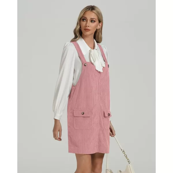 luvamia Corduroy Overall Dress for Women Adjustable Straps Casual Fashion Overalls Pinafore Short Dresses with PocketsPink Beige