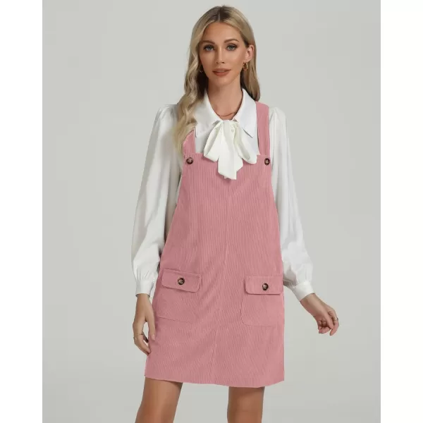 luvamia Corduroy Overall Dress for Women Adjustable Straps Casual Fashion Overalls Pinafore Short Dresses with PocketsPink Beige